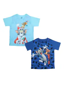 Tom & Jerry Boys Blue Set of 2 Tom & Jerry Printed Round Neck T-shirt