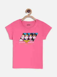 Kids Ville Wonder Woman Printed Pink Tshirt for Girls