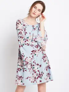 Berrylush Women Blue Printed A-Line Dress