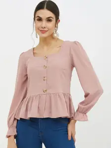 Harpa Women Pink Solid Cinched Waist Top