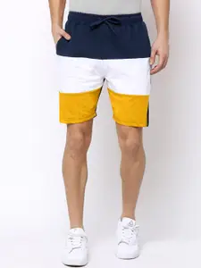 Maniac Men Navy Blue & White Colourblocked Slim Fit Regular Shorts