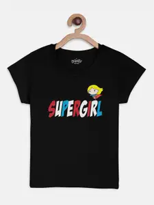 Kids Ville Girls Black Supergirl Printed T-shirt