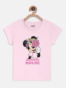 Kids Ville Girls Pink Mickey  Friends Printed Round Neck Pure Cotton T-shirt