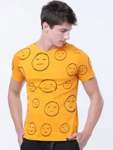 LOCOMOTIVE Men Orange Printed Slim Fit Round Neck T-shirt
