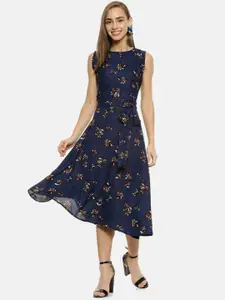 Campus Sutra Women Navy Blue Floral Printed Fit and Flare Dress
