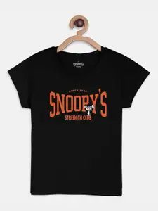 Kids Ville Snoopy Printed Black tshirt for Girls