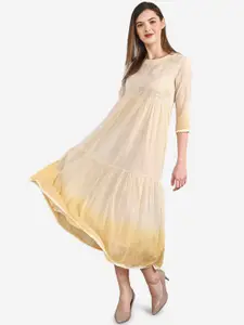 Be Indi Women Beige Self Design A-Line Dress