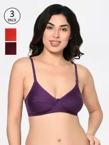 Bodycare Pack Of 3 Solid Non-Wired Non Padded Everyday Bra 1567DPUMHRE-3PCS