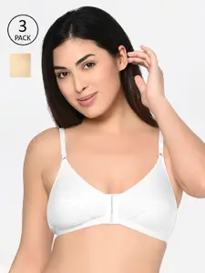 Bodycare Beige & White Solid Set of 3 Non-Wired Non Padded Everyday Bra 1568SWS-3PCS