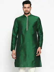 indus route by Pantaloons Men Green Solid Straight Kurta