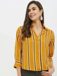 Harpa Women Mustard Striped Shirt Style Top