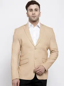 Wintage Men Beige Solid Tailored-Fit Single-Breasted Formal Blazer