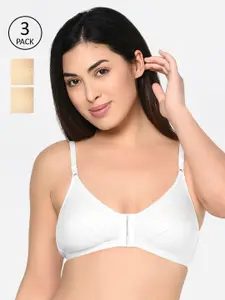 Bodycare Pack Of 3 White & Beige Solid Non-Wired Non Padded Everyday Bra 1568SWS-3PCS