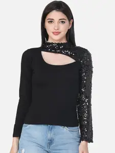 SCORPIUS Black Embellished Fitted Top