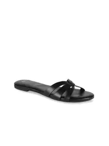 W W The Folksong Collection Women Black Solid PU Open Toe Flats