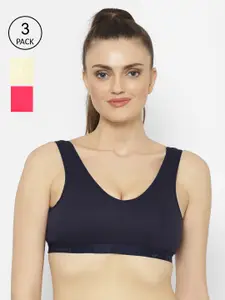 Floret Pack Of 3 Solid Non-Wired Non Padded Workout Bra