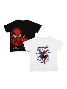 Marvel by Wear Your Mind Boys Black & White Set of 2 Spiderman Printed Round Neck T-shirt