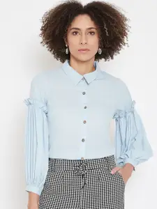 La Zoire Women Blue Regular Fit Solid Formal Shirt