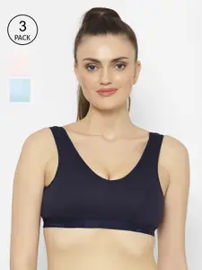 Floret Pack of 3 Solid Non-Wired Non Padded Workout Bra