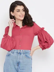 La Zoire Women Pink Regular Fit Solid Casual Shirt
