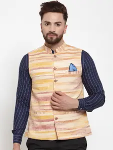 KLOTTHE Men Pink & Beige Woven Design Cotton Nehru Jacket