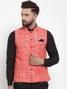KLOTTHE Men Red Woven Design Nehru Jacket