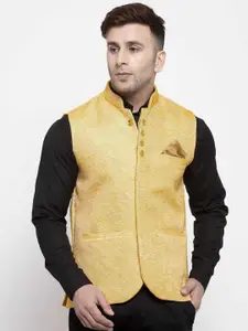 KLOTTHE Men Yellow Woven Design Nehru Jacket