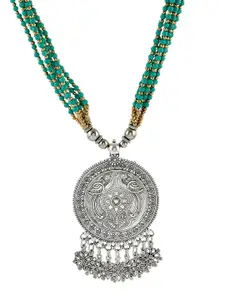 Silvermerc Designs Silver-Plated & Teal Green Oxidized Necklace
