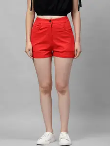 Athena Women Red Solid Regular Fit Chino Shorts