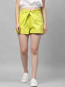 Athena Women Lime Green Solid Regular Shorts