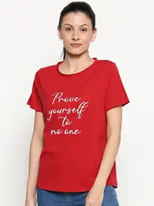 People Women Red & White Printed Round Neck T-shirt