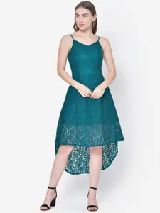 Martini Women Sea Green Self Design Lace Fit and Flare Dress