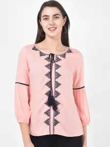 Latin Quarters Women Pink Embroidered Top