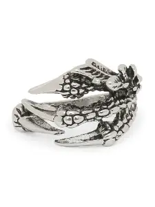 OOMPH Men Handcrafted Silver-Toned Stainless Steel Vintage Gothic Dragon Claw Biker Ring