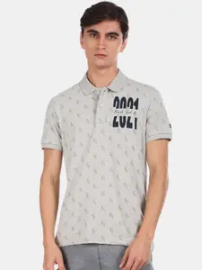 Arrow Sport Men Grey Printed Polo Collar T-shirt