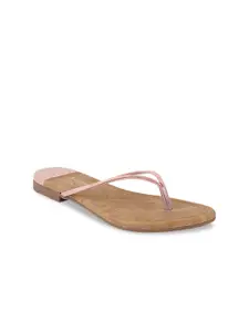 Shoetopia Girls Peach-Coloured Solid Open Toe Flats