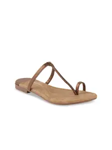 Shoetopia Girls Copper-Toned Solid Open Toe Flats