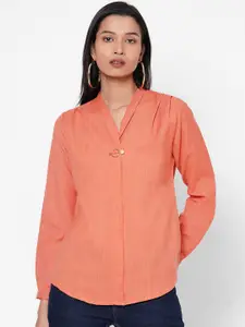 109F Women Peach-Coloured Solid Shirt Style Top
