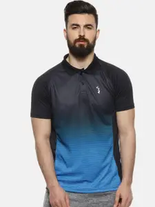 Campus Sutra Men Blue & Black Ombre Colourblocked Polo Collar Anti-Microbial T-shirt