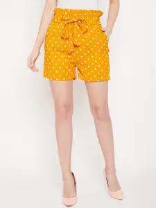 PANIT Women Mustard Yellow Printed Loose Fit Regular Shorts
