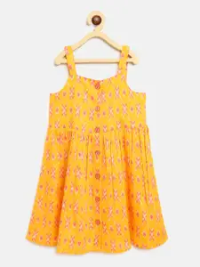 Campana Girls Yellow Ikkat Printed Empire Dress