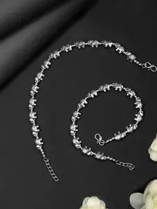 Priyaasi Set Of 2 Silver-Plated Elephant Motif Design Handcrafted Anklets