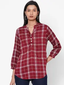 109F Women Maroon Checked Top