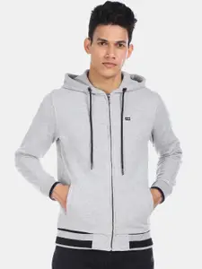 Arrow Sport Men Grey Solid Hooded Sweatshirt