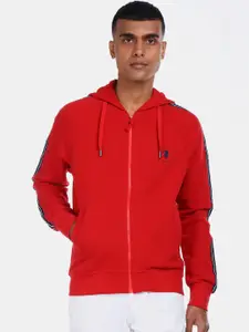 U.S. Polo Assn. Men Red Solid Hooded Sweatshirt with Side Stripes