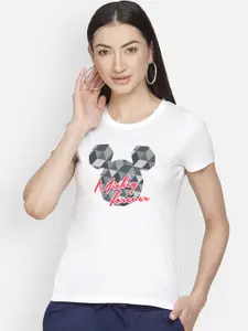 Free Authority Mickey & Friends Women White Printed Round Neck T-shirt