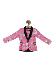 Actuel Girls Pink & Black Single Breasted Party Blazer