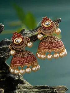E2O Red Gold-Plated Handcrafted Dome Shaped Jhumkas