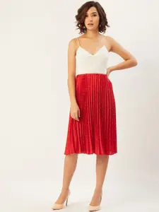 ANVI Be Yourself Women Red & White Printed Pleated A-Line Midi Skirt