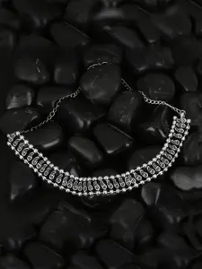 Adwitiya Collection Silver-Toned Brass Silver-Plated Oxidised Necklace